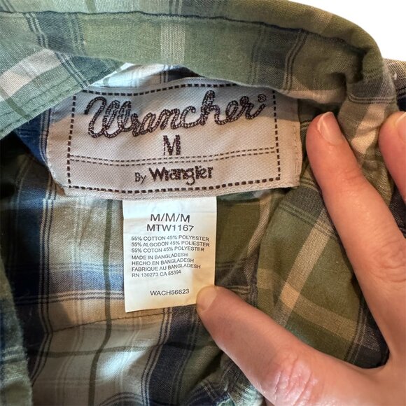 Vintage Wrangler Wrancher Western Snap Button Shirt Green Plaid Pearl Snaps M - Picture 4 of 6